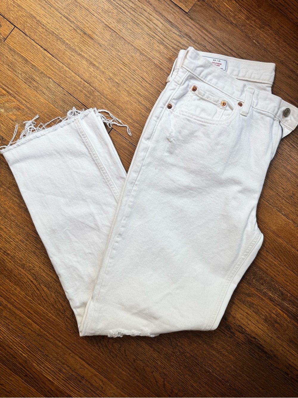 GAP White High-Rise, Distressed, Straight Leg Women's Jeans Size 29 Tall